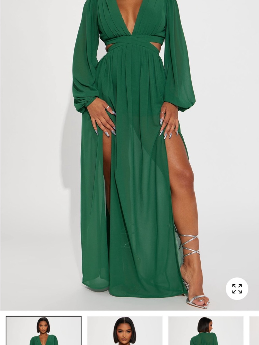 Fashion Nova Emerald Green Maxi Dress with Plunging V-Neck